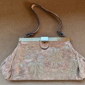 Italian leather Embellished Tan Handbag